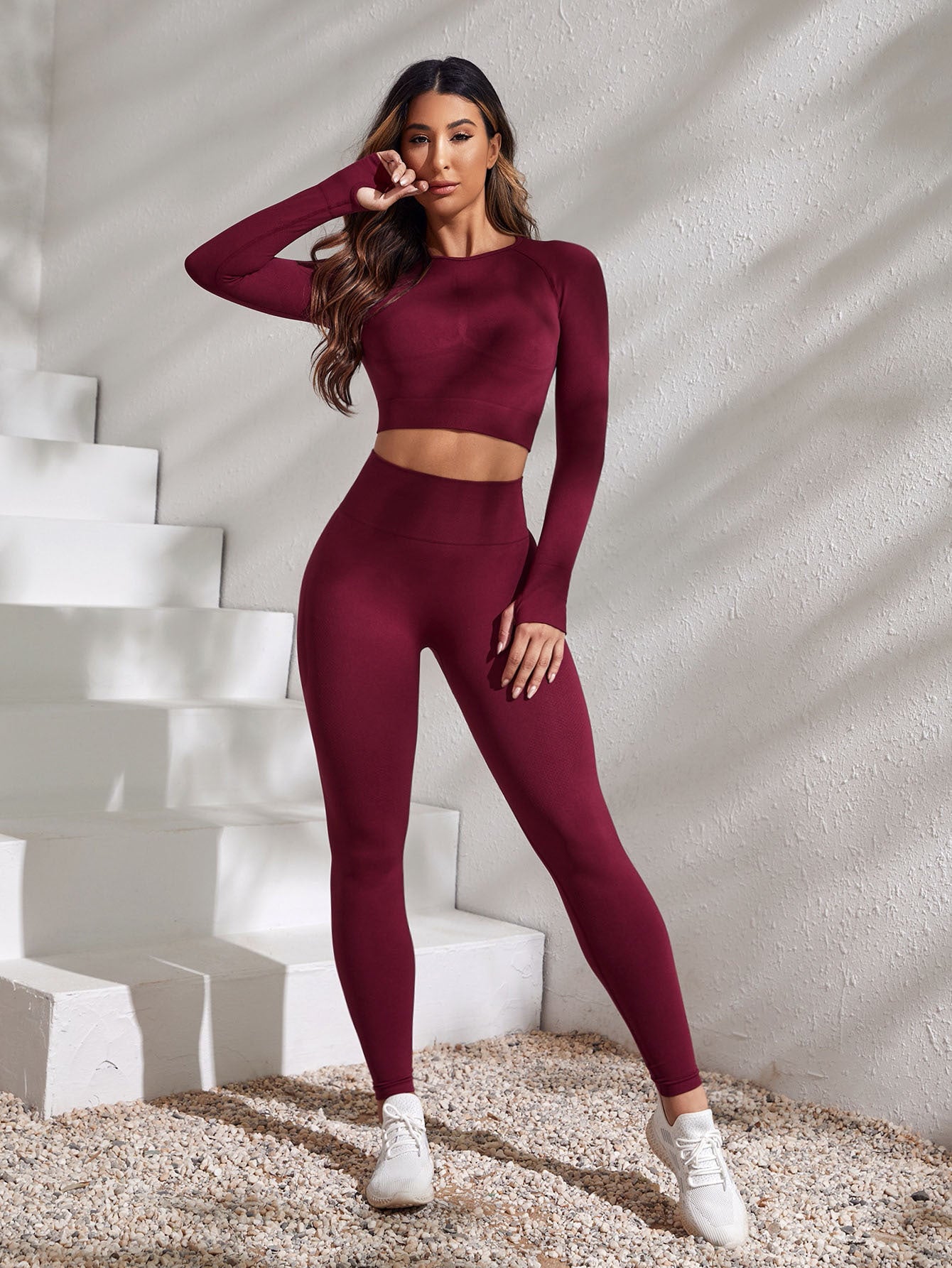Fitness Suit Pants Long Sleeve Waist-tight Peach Hip Sports Suit
