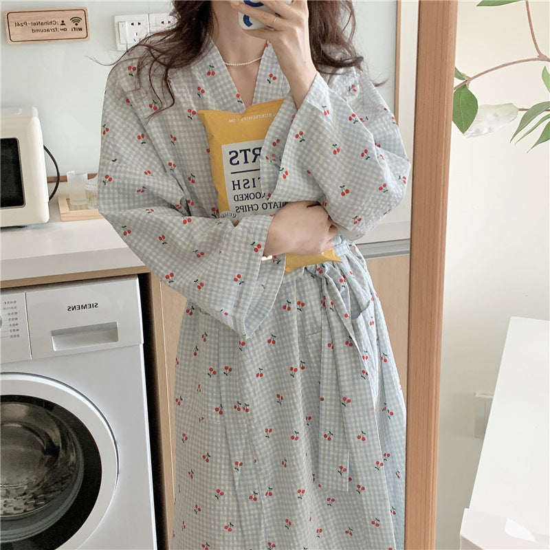 Plaid Cherry Full Length Bathrobe