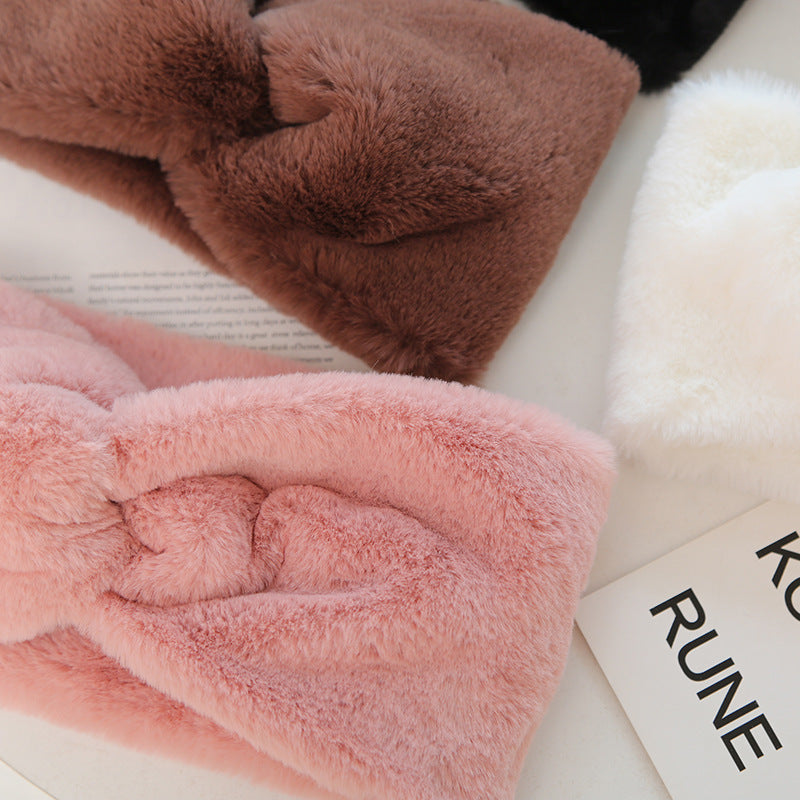 Warmth Elastic Knotted Headband Plush Wide Headband Headscarf Women