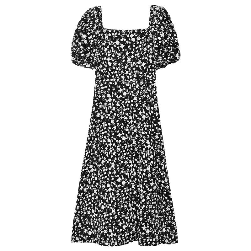 Summer Tea Break Beautiful High-grade Temperament French Square Collar Dress