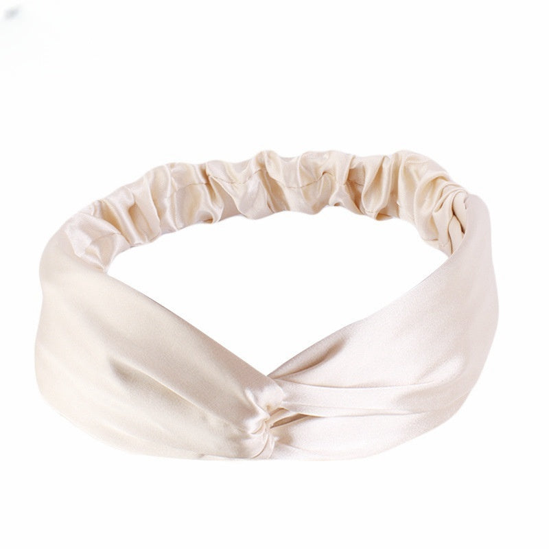 Artificial Silk Cross Headband Hair Band Hair Care Cover Elastic Satin Headband